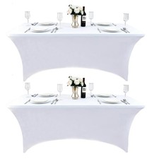 2-Pack 6ft White Spandex Table Covers for Rectangle Standard Folding Tables -...