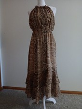 Zara Tan Snakeskin Print Smocked Halter Flounce Hem Midi Dress Sz M Sleeveless