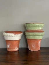 Vintage Glazed Paint Dipped Terra Cotta Planter Pot by Rowe Pottery Works, USA