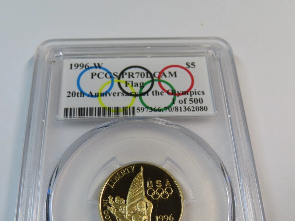 1996 W PCGS PR70DCAM UNITED STATES MINT FLAG BEARER $5 GOLD COIN OLYMPICS LABEL - Image 2 of 4