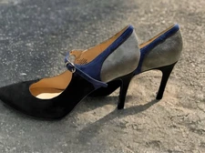 Nine West Mary Jane Heels Women’s Size9 Colorblock Suede Navy Gray Black Pumps