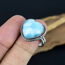 Heart Larimar Ring: Dominican Sterling Silver Statement Ring