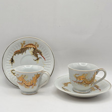 Vintage Royal Sealy Japan Dragonware Moriage Tea Cup & Saucer 2 Sets