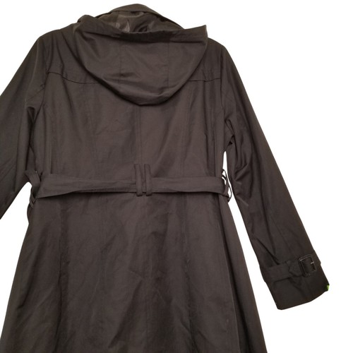 Cole Haan Women's Hooded Belted Double-Breasted Trench Coat Color Jet Black Sz L - Picture 4 of 14