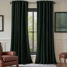 Luxury Dark Green Velvet Blackout Curtains 96" Long Set of 2