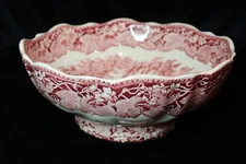 MASON'S VISTA BRUGES FOOTED SALAD BOWL SCALLOP RIM 10" WIDE 4 1/8" TALL ENGLAND