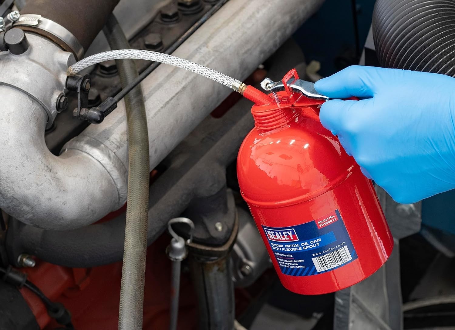 Sealey Metal Oil Can Flexible Spout 1000ml Capacity TP1000 Red New