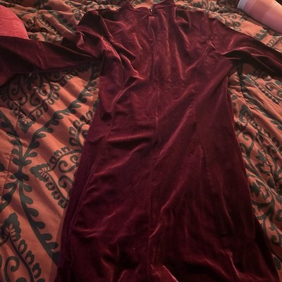 Women's Burgundy Velvet Maxi Dress Solid Long Sleeve High Neck Size XL  Pre-Owned | eBay