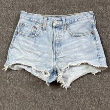 Levis 501 Denim Shorts Womens W26 Light Wash Cut Off Frayed Distressed High Rise