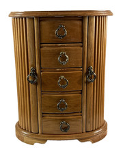 Portagioie vintage Mele in legno di rovere cassetti, ante e piano rialzato alto 12,75"