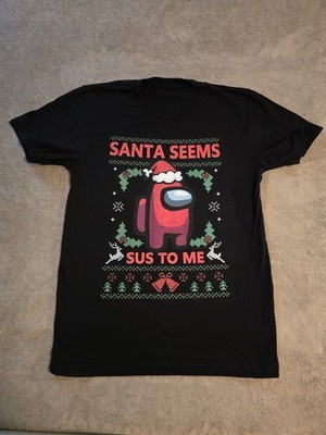 Santa Seems Sus to Me Among Us Black T-shirt Size Medium