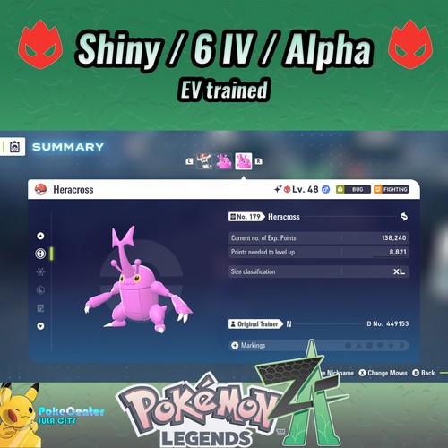 Heracross Pokemon Legends ZA ❗❗  Alpha ❗❗  Shiny 6 IV🟢 Battle Ready ⚫ EVs
