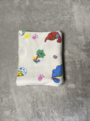 Vintage Dinosaur Baby Flannel Receiving Blanket Blue Yellow Red Dino Palm Tree