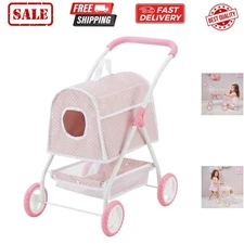 Polka Dots Princess Doll Animal Stroller with Detachable Toy Pet Carrier - Pe...