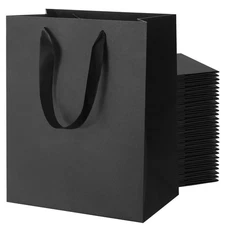 Black Gift Bags, 30Pcs 8"x5"x10" with Ribbon Handles, DIY Paper Bags for Retail