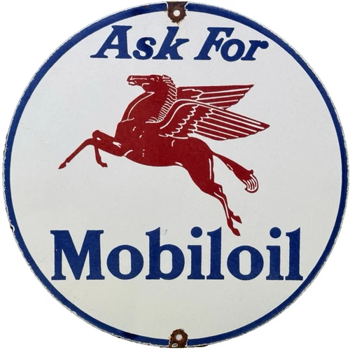 VINTAGE MOBILOIL PORCELAIN SIGN DEALERSHIP GAS STATION MOBIL MOTOR OIL PEGGY