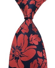 New Luxury Floral Red Dark Blue Jacquard Woven Men's Silk Skinny Tie Necktie
