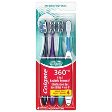 Colgate 360 Whole Mouth Toothbrush, Adult 4 Count Pack of 1 , Multicolored