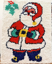 Retro Santa Claus Latch Hook Finished Wall Hanging Christmas Holiday 26" x 20"
