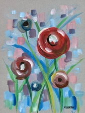 Atherton 9x12 Original Expressionism Acrylic Painting "Dahlias 4" hand signed