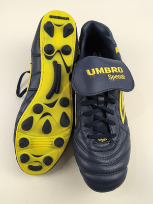 Umbro Speciali Pro 24 FG Elite Leather Navy Blue Yellow Soccer Cleats Men's 13