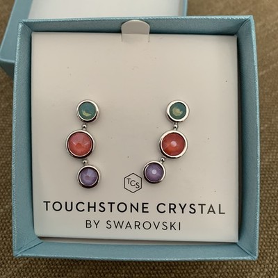 Touchstone Crystal by Swarovski ALL AROUND Earrings Rhodium Plated