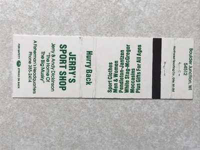 #ad AV183 Matchbook Cover Jerry#x27;s Sport Shop Boulder Junction Wisconsin WI $4.99
