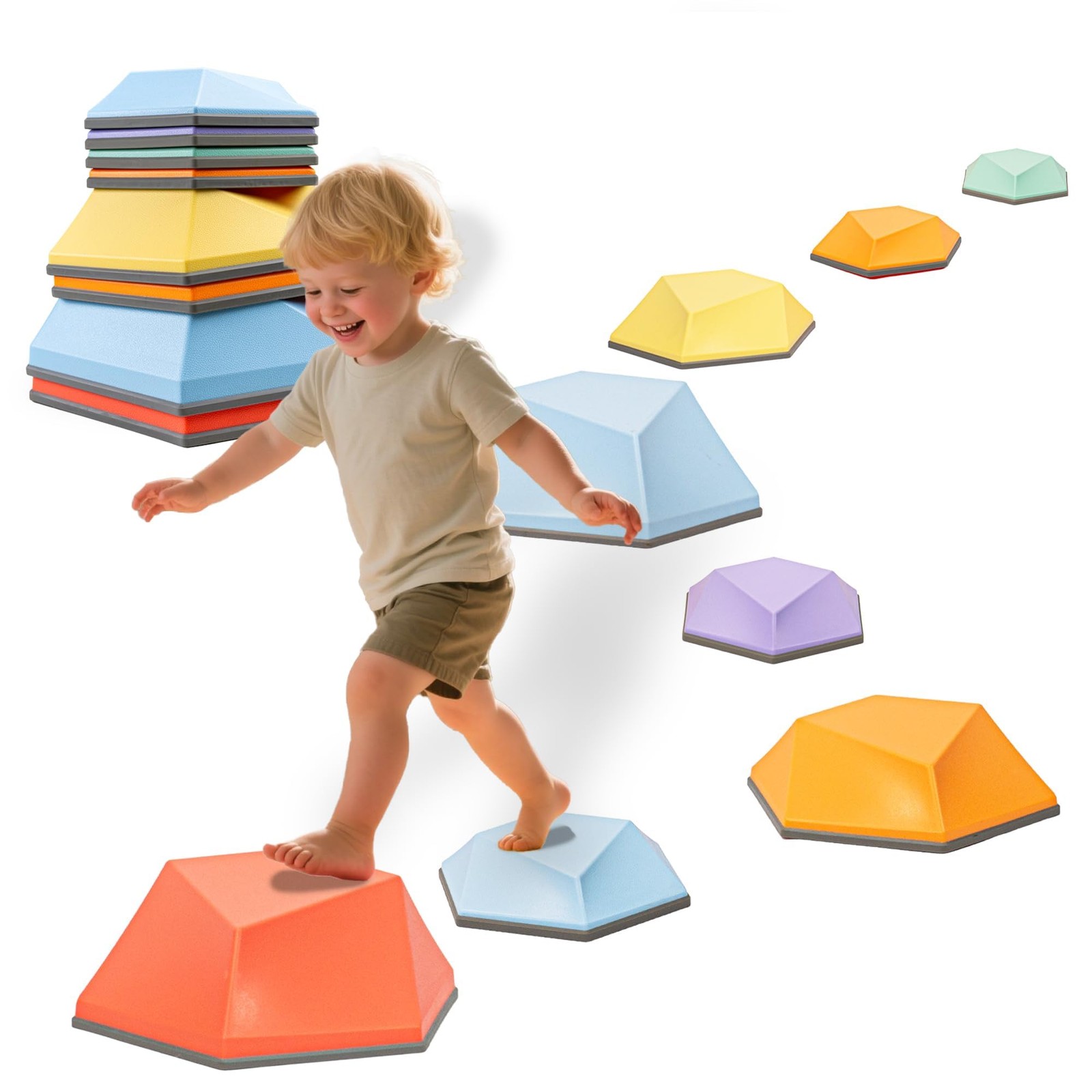 Stepping Stones – 8 Piece Balance Blocks Set for Toddlers, Multicolor Balance...