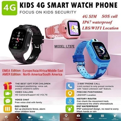Kids 4G Smart Watch Phone LBS GPS Track SOS Call IP67 Waterproof Video Call LT37