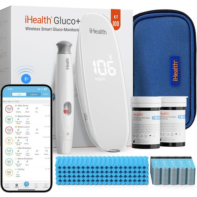 Ihealth Gluco+ Wireless Smart Blood Glucose Monitor Kit with Free App, 100 Gluco