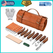 Deluxe Wood Carving Kit 21-Piece with Whittling Detail Knives and Leather Bag