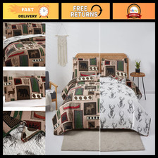 King Size Reversible Rustic Lodge Quilt Set - Moose Bear Cabin Bedding, 3 Pcs