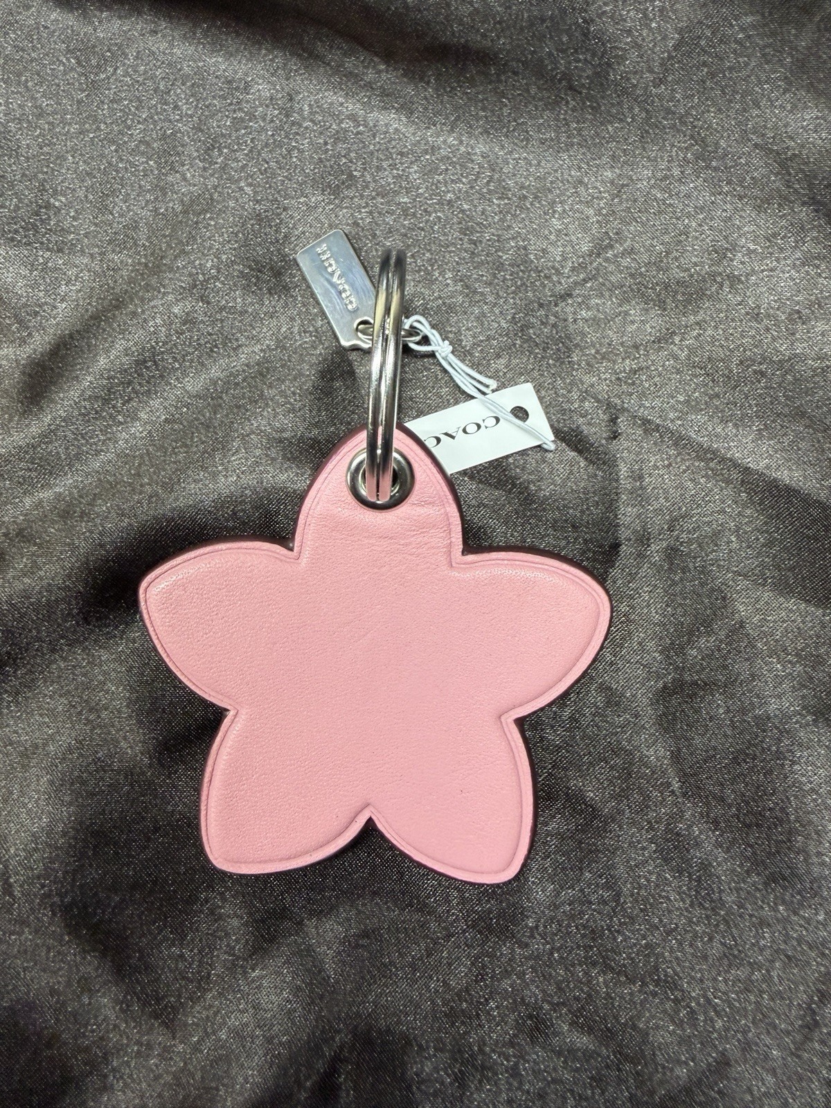 Original COACH Pink Flat Flower Leather Bag Charm Keychain Key Ring CR904 NWT
