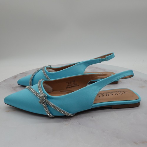 Journee Collection Shoes Womens 6.5 Blue Slingback Flats Rhinestones Rebbel