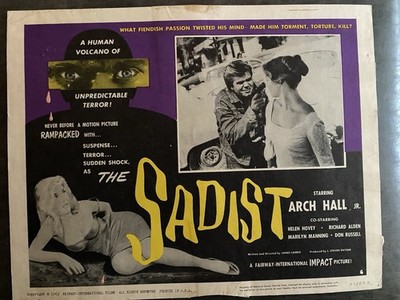 THE SADIST 1963 Original Vintage Lobby Card with Arch Hall, Jr