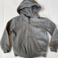 Polo Ralph Lauren Hoodie Kids Size 5 Beige Full Zip Pockets Long Sleeve Cotton