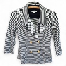 Cabi XS Nautical Striped Blazer Navy Blue  White Double Breasted 3/4 Sleeve