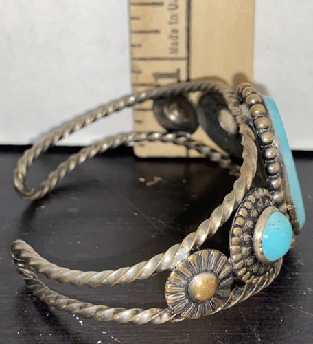 Vintage Sterlingsilber Türkis 3 Steine Indianer Armreif Armband - Bild 6 von 7