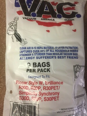 9 cloth HEPA H10 vacuum bag Riccar W Brilliance R30D P PET Simplictiy Synchrony 