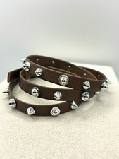 Brown PU Leather And Silver Tone Studded Spike Wrap Bracelet 28 In