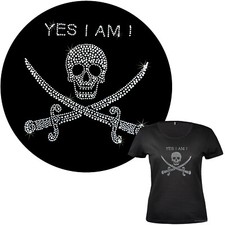 Damen Shirt Glitzer Nieten Strass Gothic Skull Totenkopf Motto *7230