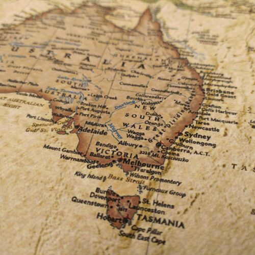 Vintage World Map Poster Canvas Detailed Center Australia Waterproof Map wall - Picture 3 of 3