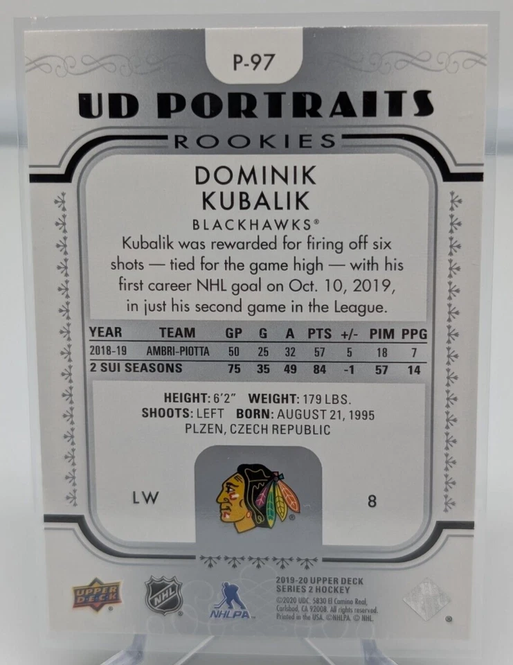 2019-20 Upper Deck UD Portraits Rookie #P-97 Dominik Kubalik Chicago Blackhawks - Image 2 of 2