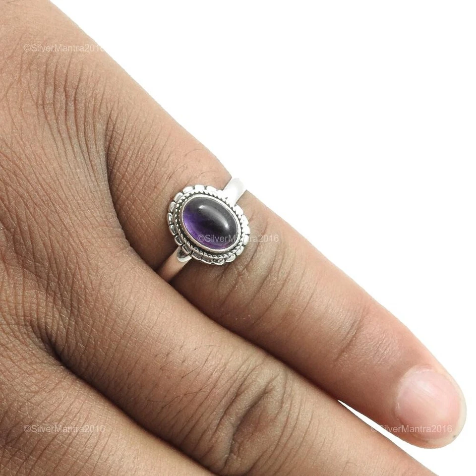Anello Madre In Argento Sterling 925 Con Pietra Preziosa Ametista Gioiello US 8 - Immagine 4 di 4