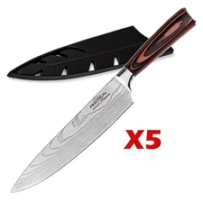 5-PACK 8 Inch Chef's Knife Japanese Damascus Style Stainless Steel Pro Kitchen