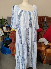 ZARA Bardot White Blue Floral Embroidery Anglaise Gypsy Maxi Dress Size XS