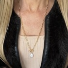 Handmade Gold Paperclip Link Freshwarer Pearl Pendant Lariat Long Necklace 60cm