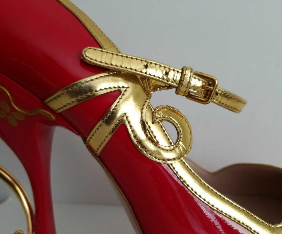 MIU MIU BREATHTAKING RED GOLD TEA CUP MARY JANE PUMPS EU 40
