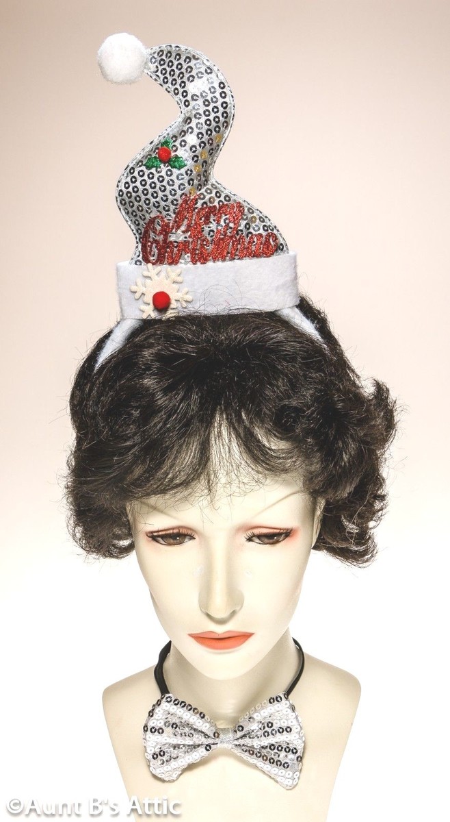ハンドメイド Christmas Headband & Bow Tie Set Silver Sequin Hat/Headband & Tie