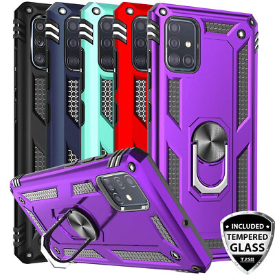 For Samsung Galaxy A71 5G Case Magnetic Support Metal Ring Stand +Tempered  Glass